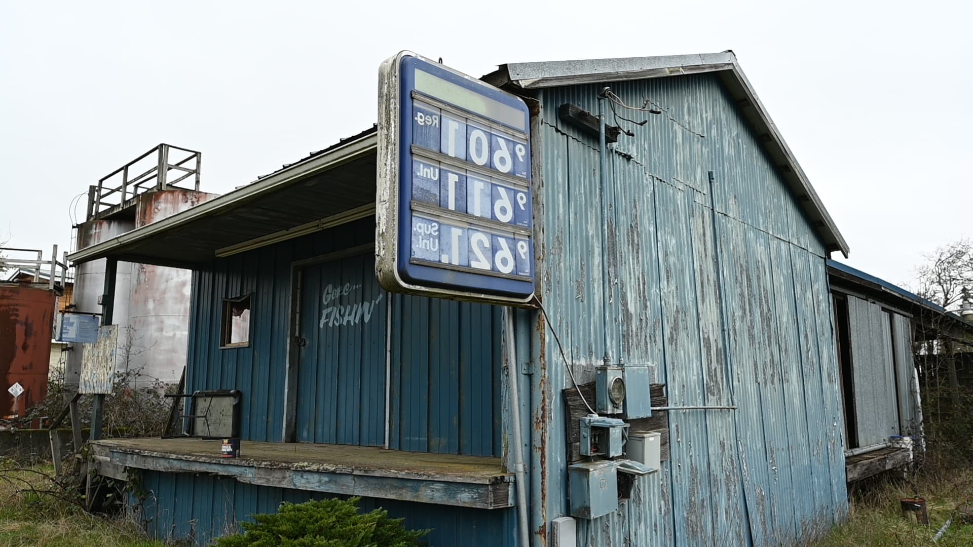 US gas station with fuel price sign