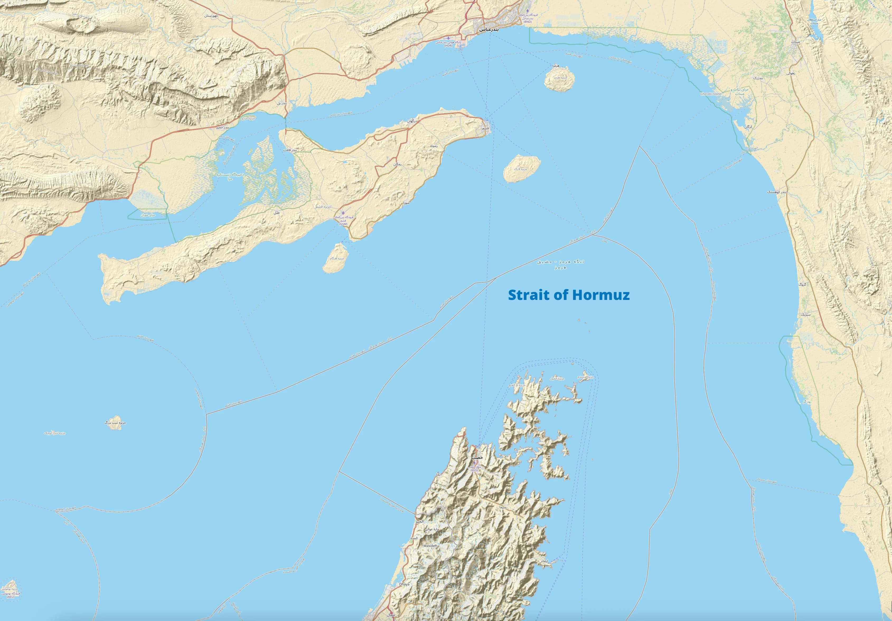 Topographic map of the Strait of Hormuz