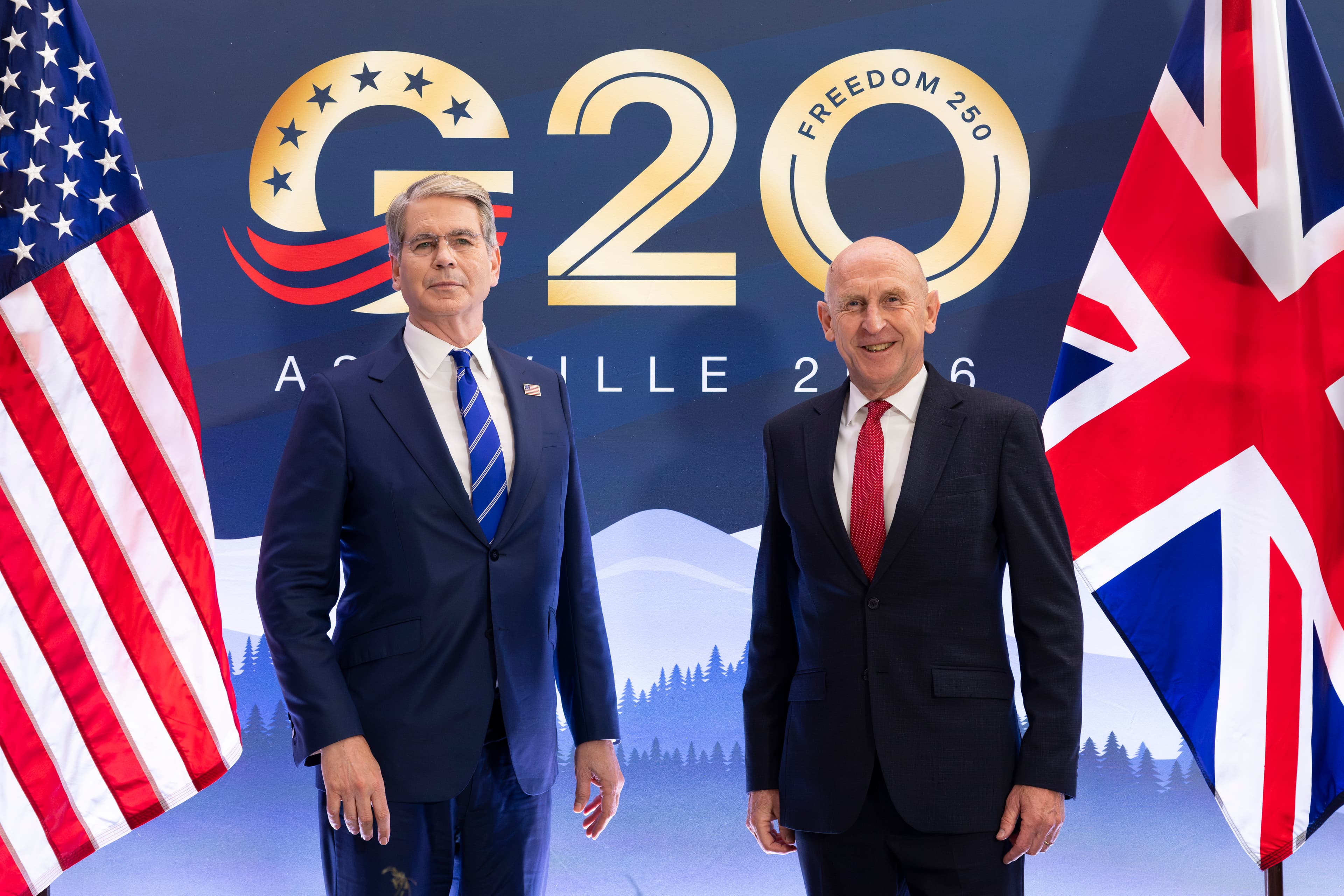 Chancellor John Healey meeting US Treasury Secretary Scott Bessent at the G20 in August 2026