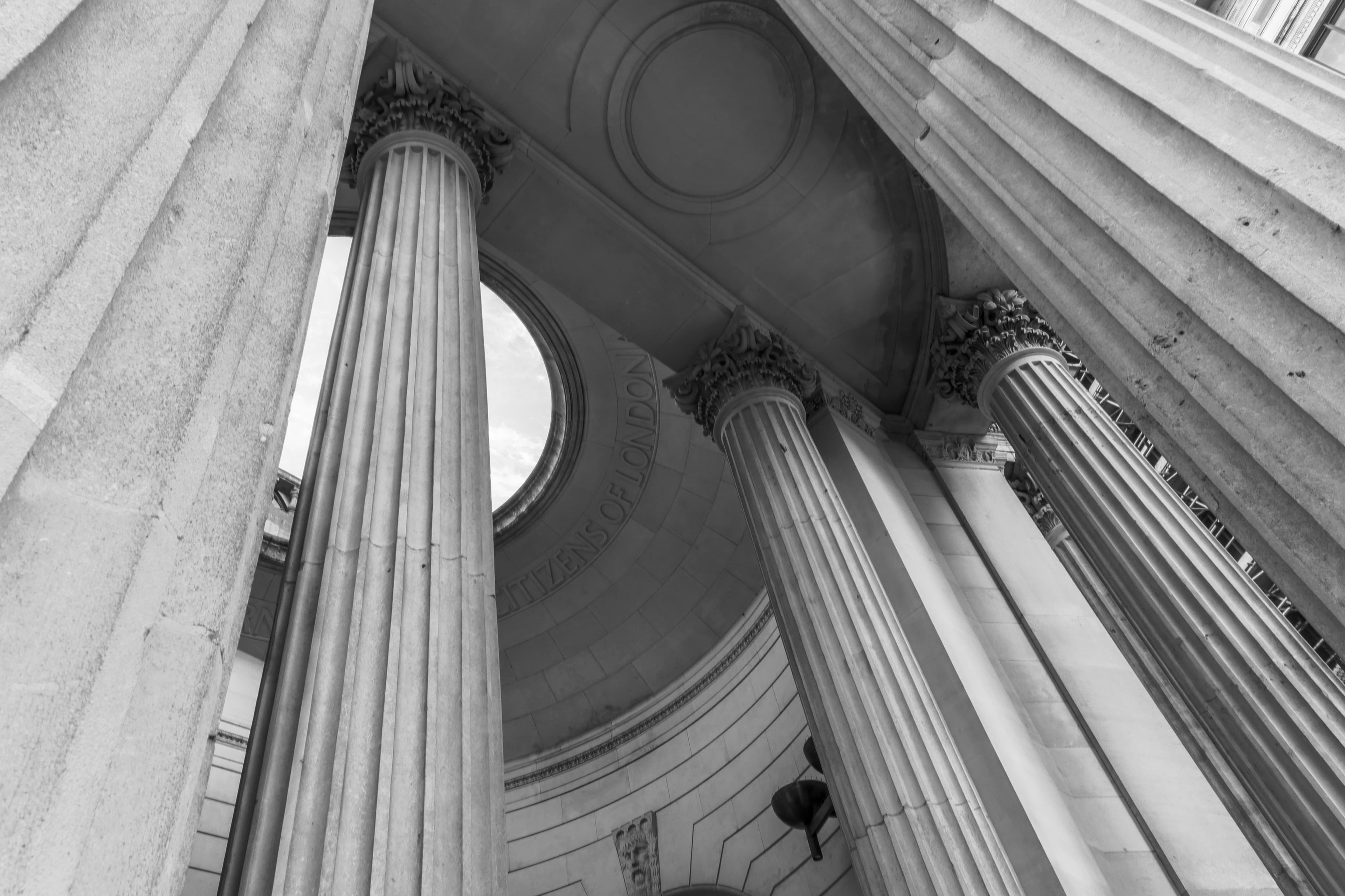 Columns of the Bank of England building in London