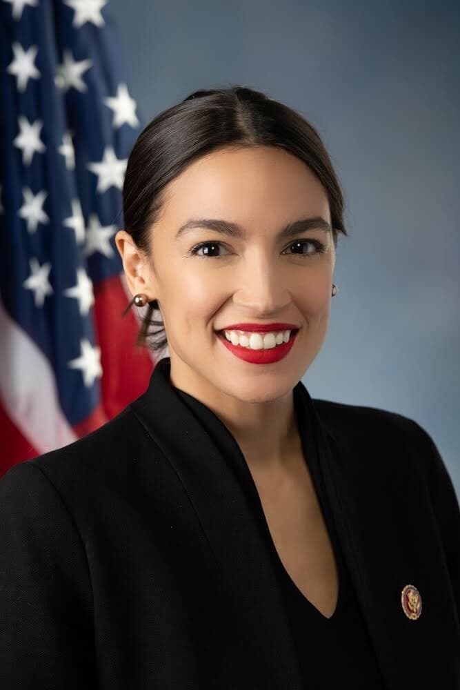 Alexandria Ocasio-Cortez, who announced late campaign transfers, in her official US House portrait