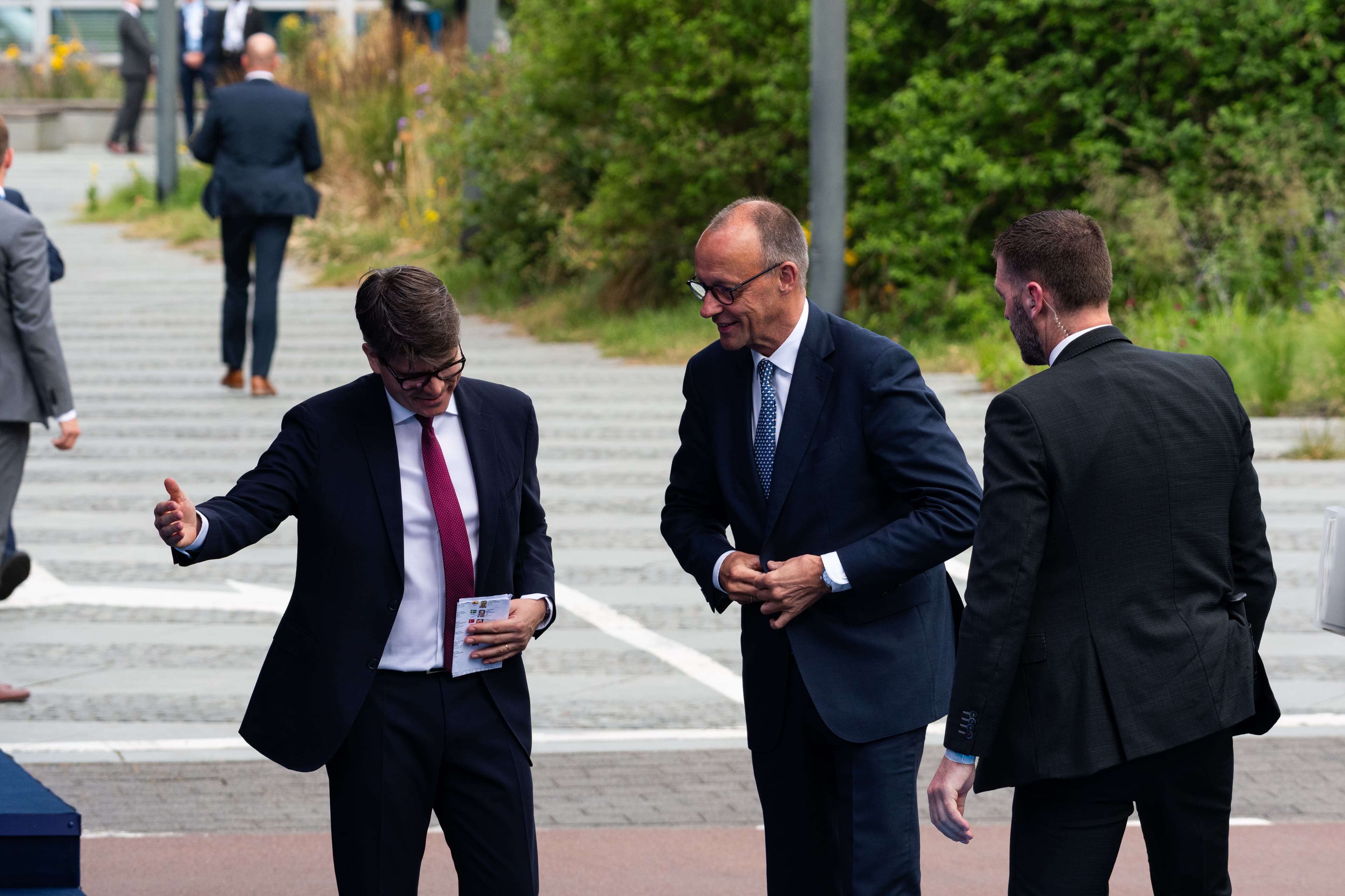 German Chancellor Friedrich Merz arriving at the 2025 NATO summit in The Hague