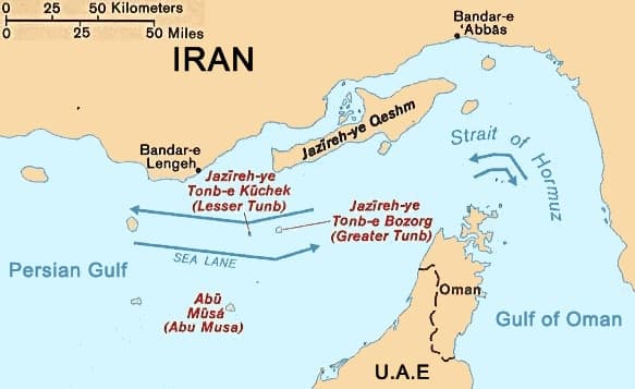 Satellite view of the Strait of Hormuz