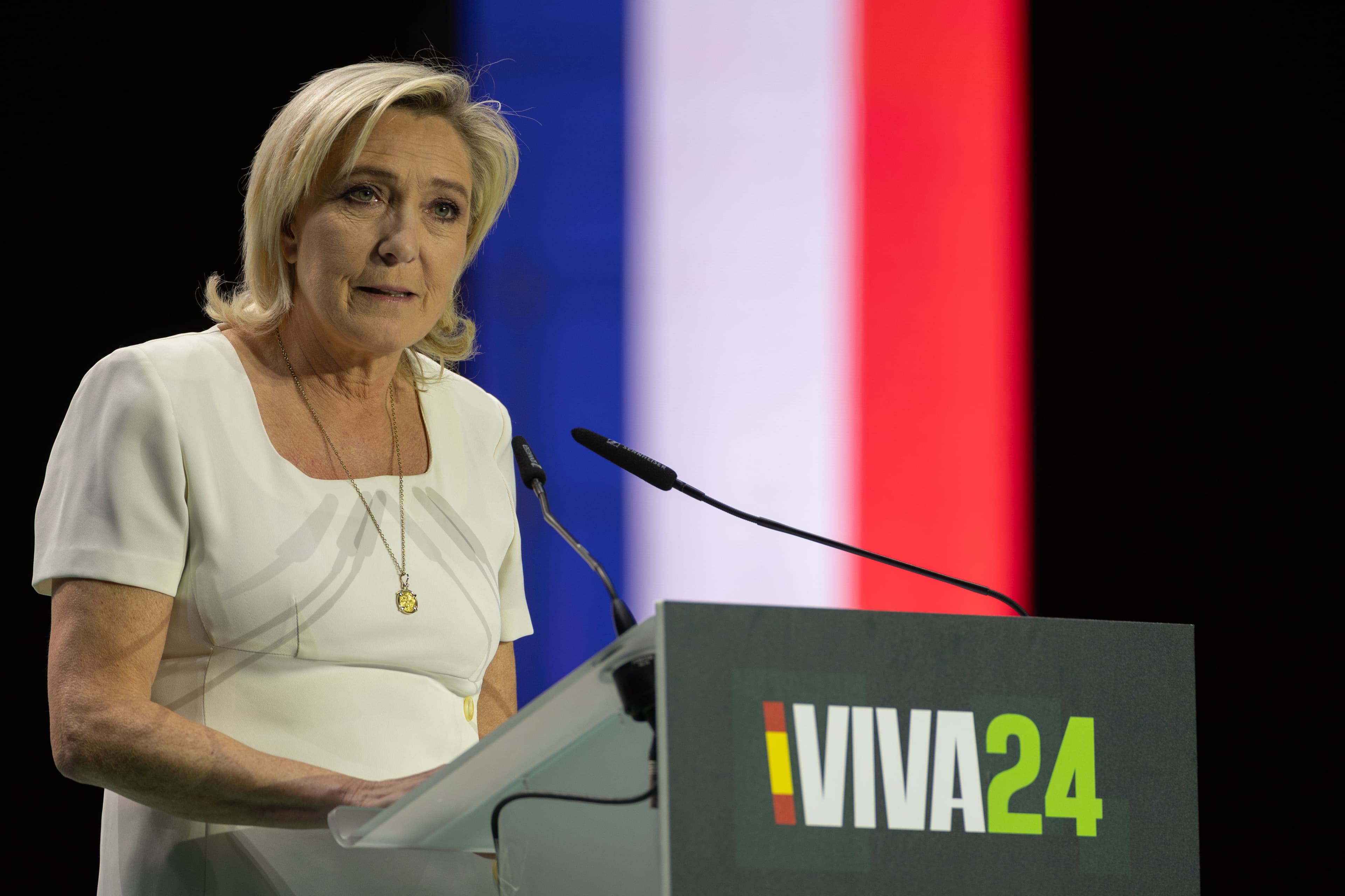 Marine Le Pen speaking at the VIVA 24 event, May 2024